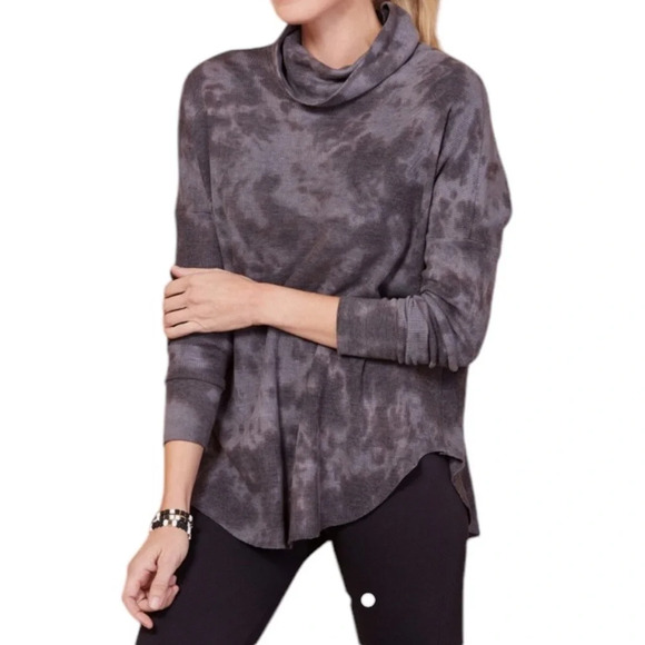 Michael Stars Black Purpler Tie Dye Marcy Cowl Neck Storm Wash Thermal Sz S NWT - Picture 2 of 13